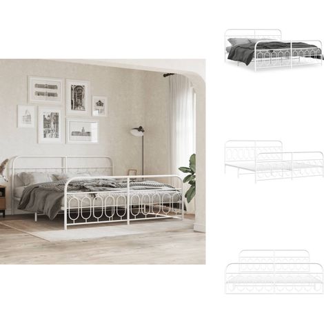 Bettgestell mit Kopf- und Fußteil Metall Weiß 200x200 cm - Metallbettfassungen - Doppelbettgestell - Boxspringrahmen - Weißer Schlafraum - Stabiles Bettgestell (1/5)