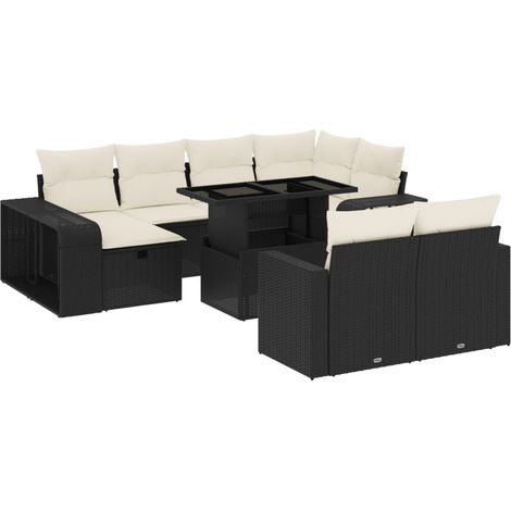 vidaXL Set Divani da Giardino 11 pz con Cuscini in Polyrattan Nero (1/5)