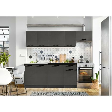 Cocina completa Rosta, conjunto compacto y funcional con puertas y cajón, color antracita (1/5)