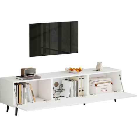 TV Lowboard mit 3 Klapptüren und Großem Stauraum für Wohnzimmer, aus MDF, Weiß, 180×40×48 cm (1/5)