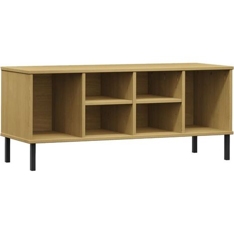 Étagère à chaussures à pieds en métal marron, dimensions : 106 x 35 x 45 cm, en bois OSLO. (1/5)