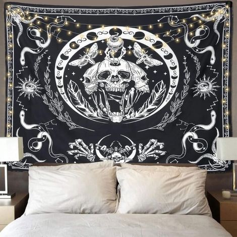 Skull Wall Tapestry Black and White Skeleton Tapestry Snake Moth Tapestry Mandala Moon Wall Hanging for Bedroom Aesthetic Dorm Decor (1/5)