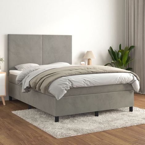 Boxspringbett mit Matratze Hellgrau 140x200 cm Samt vidaXL (1/5)