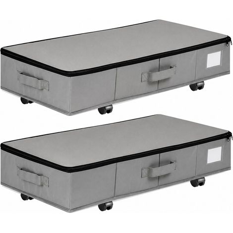 Boîte de rangement à roulettes pour sous le lit, pliable et anti-poussière, 55 L, grise moyenne (60 x 40 x 16 cm), lot de 1  grise grande (78 x 40 x 16 cm), lot de 2. (1/5)