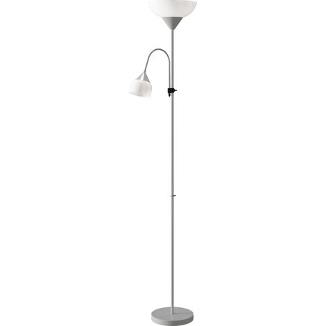 LED Floor Lamp for Living Room, 180cm Tall Standing Lamp, Mother and Child Uplighter with Adjustable Gooseneck, 3000K/4500K/6500K Colour Temperatures, Silver Tone