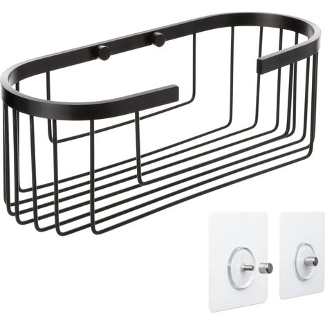 1 - Etagere Salle de Bain - Panier de Douche - Fixation Sans Percage Quick Fix - Aluminium Inoxydable Base Rainurée Pour Gel Shampoing - Noir - 12x11,5x30 cm