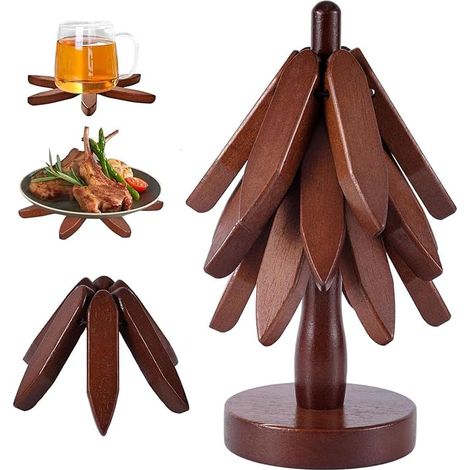 Dessous de Plat en Bois de Sapelli Support de Rangement Arbre de Noël Plats Chauds Casseroles Poêles Théière Protection de Table Décoration Rustique (1/5)