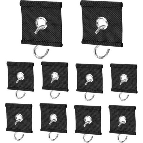 Lot de 10 œillets de fixation en plastique à double tissage - Avec crochets en S - Pour rail de fixation de 5/6 à 7/8 mm - Pour camping-car, caravane, auvent, tente de camping - Noir (1/5)