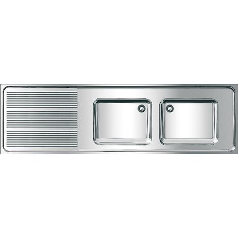 KWC Gewerbespüle, MAXIMA, Edelstahl, 2 Becken, 2000x432x600 mm, Tropfteil Li (1/2)