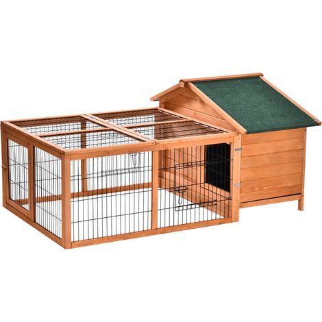PawHut Wooden Rabbit Hutch Outdoor, Guinea Pig Hutch, Detachable Pet House Animal Cage with Openable Run & Roof Lockable Door Slide-out Tray 146 x 95 x 69cm (1/5)