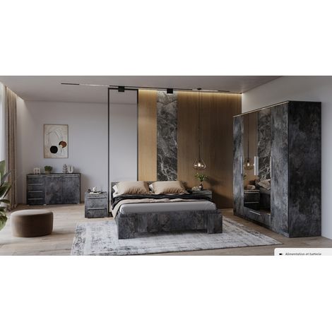 Chambre complète INDIA Gris Pierre 160x200 cm - avec armoire (1/5)