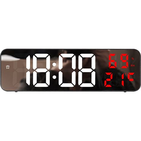 Radio-réveil avec affichage LED, Bluetooth, radio FM, double alarme, minuterie de sommeil, fonction snooze, variateur automatique et manuel de luminosité, chargeur USB et veilleuse. (1/5)