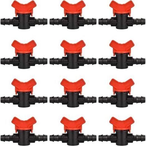 12 PCS Garden Tap for Hose, Hose Irrigation Valve 16 x 16mm Stopcock Plastic Fitting for Outdoor Control of Garden Water Valve (Black + Red) (1/5)