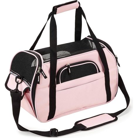 MINKUROW Borsa Porta Gatti A Mano O A Spalla Per Cuccioli Cestino Porta Gatti Per Viaggi In Aereo Treno Auto Aereo Approvato ((43 x 20 x 29 Cm) Rosa) (1/5)