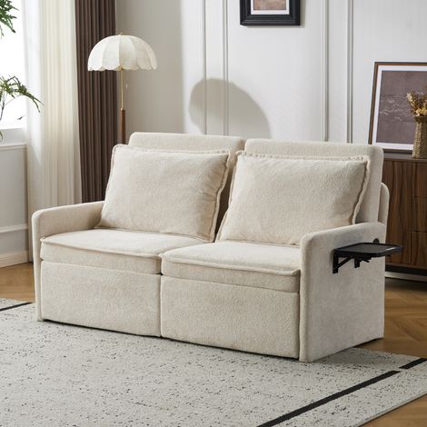 Canapé-lit convertible avec coussins et port USB, canapé 3 en 1 avec dossier inclinable en 5 positions, canapé-lit pliable avec rangement, chenille, beige (1/5)