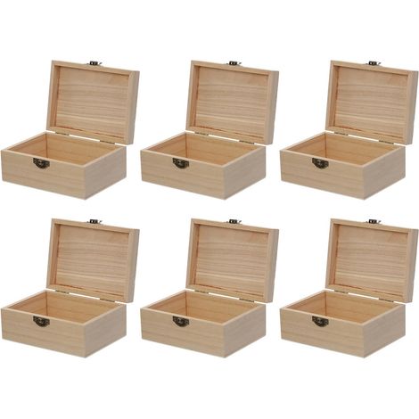 6 Pièces Coffret en Bois Brut DIY avec Couvercle et Verrou (1/5)