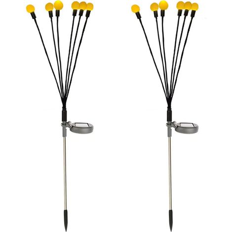 Set mit 2 oszillierenden Solarleuchten in Form von Glühwürmchen mit je 6 Köpfen, intelligenter Lichtsteuerung, wasserdicht, zum Einpflanzen in den Boden, zur Gartendekoration. (1/5)