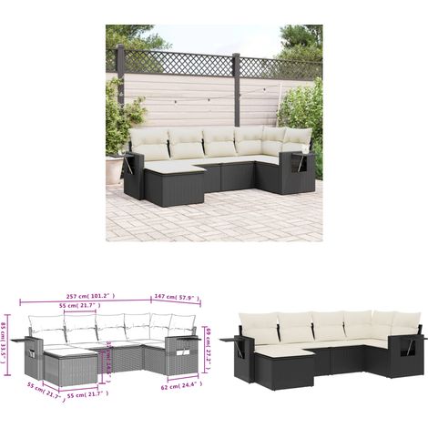 Salon de jardin 6 pcs avec coussins noir résine tressée - Ensemble Salon De Jardin - Meuble Extérieur - Résine Tressée - Rotin Synthétique - Mobilier De Jardin - Home & Living (1/3)