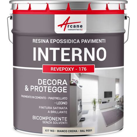 Resina Epossidica per pavimenti di cucina e bagno decorativa - REVEPOXY - 176 - 1 kg (fino a 5 m² in 2 strati) Bianco Crema - RAL 9001 - ARCANE INDUSTRIES