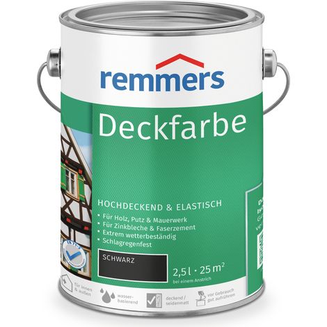 Remmers Deckfarbe schwarz, 2,5 Liter, Deckfarbe für innen und außen, Wetterschutzfarbe viele Untergründe, hochdeckend, wetterfest