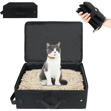 Bac a Litiere de Voyage pour Chat avec Couvercles, Pliable Litiere Portable pour Chat, Imperméable, Résistant pour Chaton, Lapin Voiture, Intérieur, Camping, Voyage, 40 30 15cm, Noir