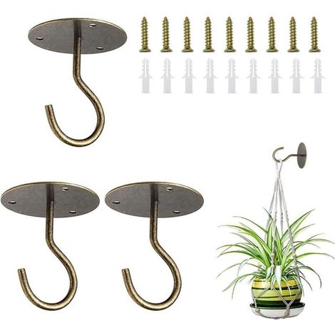 Lot de 3 crochets de plafond pour suspendre des plantes, support mural en métal S avec vis et chevilles pour suspendre des paniers de plantes (1/5)