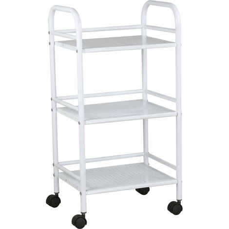 Carrello Portavivande 3 Ripiani Ruote Cucina Mobile 40x32x75 cm Bianco