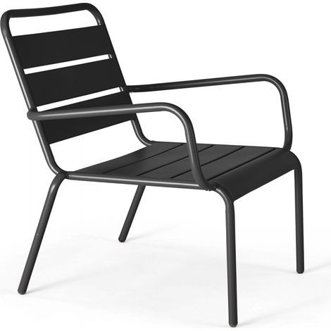 Oviala – Fauteuil de jardin bas relax en acier thermolaqué – Assise profonde et dossier incliné – Patins anti-dérapants – Entretien facile