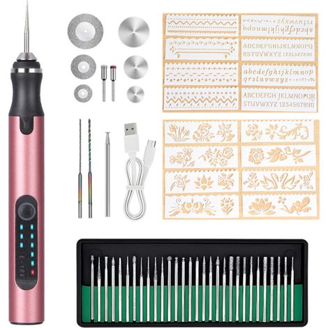 Stylo Graveur Électrique - Sans Fil Réglable 3 Vitesses 5000-10000-15000 Tr/Min pour Bois Métal Verre Pierre - 800 mAh - 120 g (1/5)