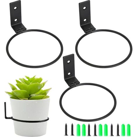 3 Pièces Anneau de Support de Pot de Fleur Mural 15,2 cm Fixation Murale Pot de Fleurs en Métal Porte Pot de Fleur Anneau Pot avec Vis pour Interieur Extérieur Terrasse Balcon Jardin (Noi (1/4)