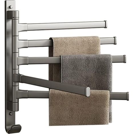 Porte-serviettes pivotant avec crochet, fixation murale rotative à 180°, porte-serviettes en aluminium, gris (5 bras)-AquaForge (1/5)