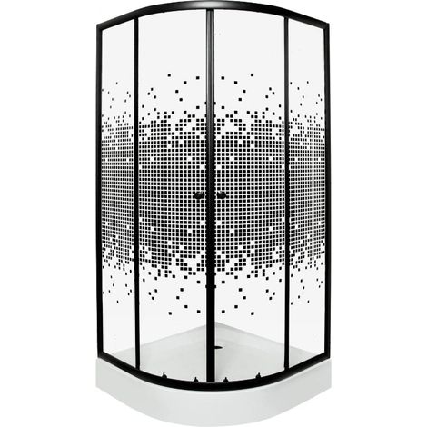 Pack paroi de douche + receveur semi-circulaire PIXEL BL 2 portes coulissantes et 2 verres fixes sérigraphié noir mat 80 x 80 cm