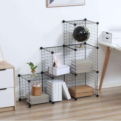 Modulares Metallregal mit 6 Fächern, 109 x 37 x 109 cm, schwarz HAVRYA (1/5)