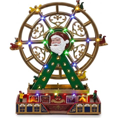 Ruota Panoramica Natalizia H 40 cm Luci Musica Movimento giostra giostrina  Verde Rosso Oro idea regalo di Natale Rotante con Babbo Natale per Villaggio e Decorazione Casa (1/5)