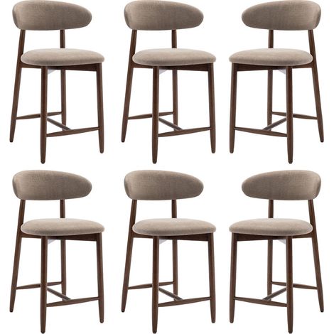 COLAMY B6269-2P-CAM-FB Lot de 6 chaises de bar – Tabourets modernes avec dossier haut, assise confortable en tissu, pour comptoir, îlot de cuisine ou salle à manger-structure en bois (1/5)