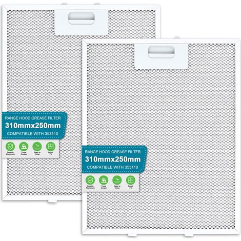 Filtre Hotte Aspirante 2 Pièces 310 x 250 mm  Compatible avec 00353110 / 353110, Lavable et Réutilisable (1/5)
