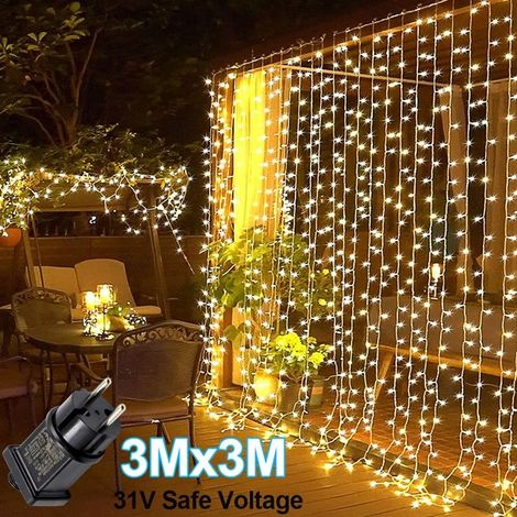 Garland bright LED white warm 3x3 meters, 8 modes lighting, ideal for the parties of garden in indoor/outdoor and the parties of Christmas (1/5)