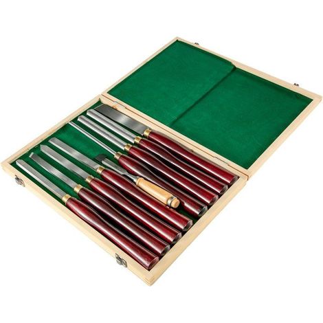 Outils de tournage pour tour à bois - Lot de 8 pièces - Lame en acier rapide HSS - Longueur totale 41 cm (1/5)