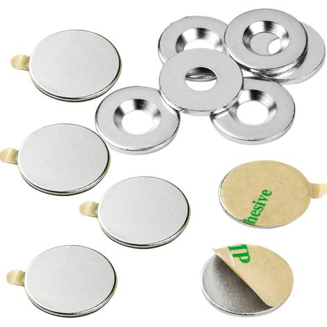 vasalat Scheibenmagnet selbstklebend, Magnete mit Metallscheiben mit Senkbohrung, Magnet ø 15mm, Neodym 12-teilig