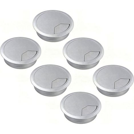 6 pièces œillet de bureau 3 pouces 80mm ABS rond cordon trou couverture fil câble organisateur pour bureau à domicile ordinateur Table câbles argent (1/5)