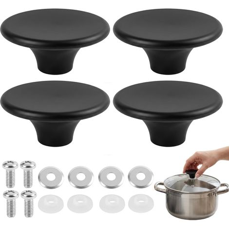 Poignée de couvercle universelle en bakélite, lot de 4 pièces, bouton de rechange adapté aux cocottes en fonte émaillée, four hollandais et ustensiles de cuisine. (1/5)