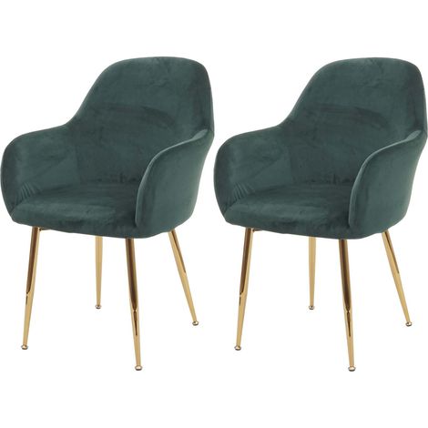 Lot de 2 chaises de salle à manger design rétro en tissu velours vert pieds métal dorés 040000381