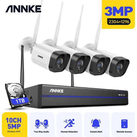 ANNKE Kit de Vidéosurveillance Sans Fil 5MP NVR 4X3MP WiFi Caméras Vision Nocturne Kit Vidéo Surveillance Sans Fil Système 1 To (1/5)