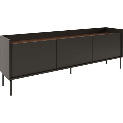 Selsey TOVI – Meuble TV 3 portes – noir/Noyer du Wisconsin– 175 cm