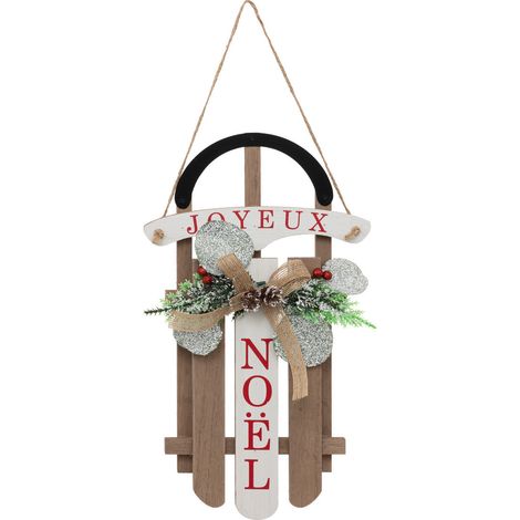 Suspension de Noël Luge en Bois avec déco H 35 cm - Feeric Christmas