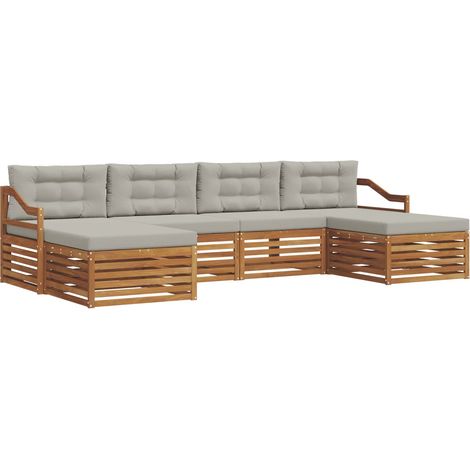 Ensembles de canapés avec coussin 6 pcs Salon de jardin Gris Naturel et Clair (1/5)