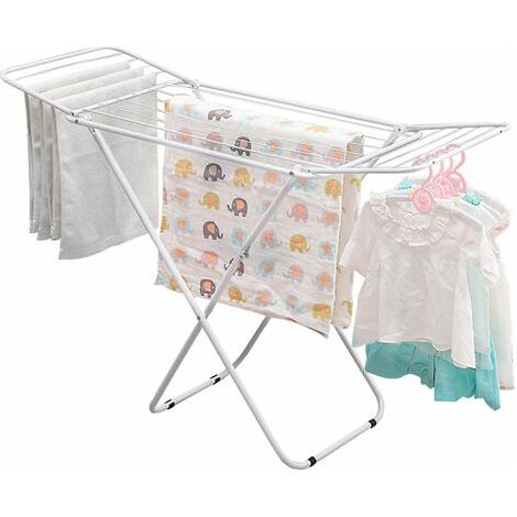 Séchoir à Linge à Ailes avec Support Stable - Pliable - Antidérapant - Pour Salle de Bain ou Balcon - Rangement peu Encombrant - Blanc - 120 cm x 46 cm x 79 cm (1/5)