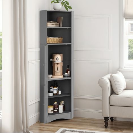 Badschrank Eckschrank mit Stauraum Spanplatte Grau OKMYHOME (1/5)