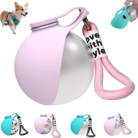 Bouteille d'eau portable pour animaux de compagnie - Distributeur d'eau de voyage en acier inoxydable pour chats et chiens (avec bol pliable en silico (1/5)