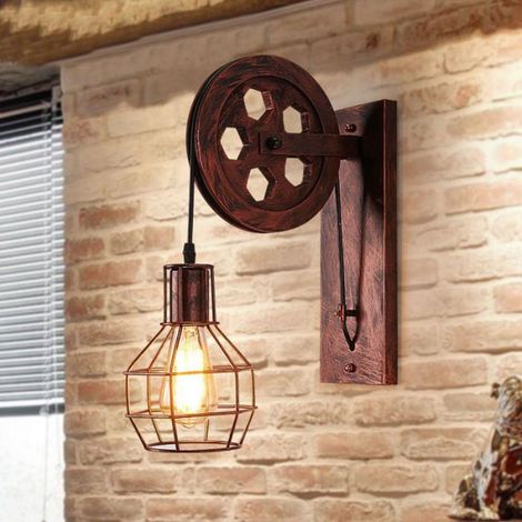 Applique Murale Industrielle1 pack Bronze, éclairage Mural Vintage Poulie Lampe de Mur Luminaire Intérieur pour Bar, Chambre (1/5)